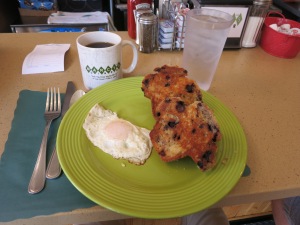 Grilled Blueberry Muffin and an egg at Marcy's Diner
